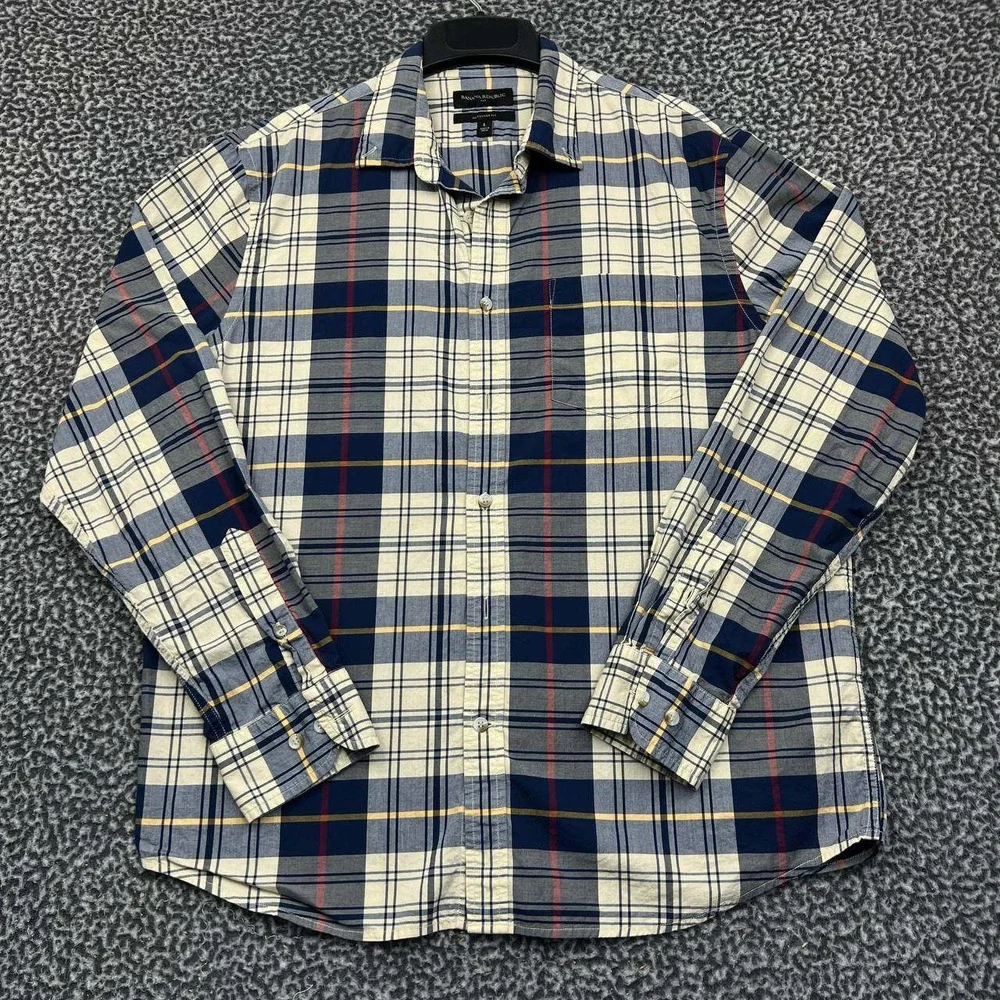 Banana Republic Button Up Shirt Men Large Flannel Plaid Long Sleeve Cotton L